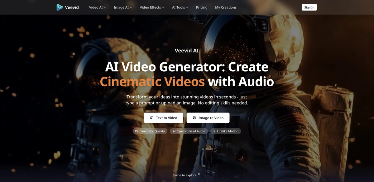 Veevid AI - Text & Image to Cinematic Video screenshot
