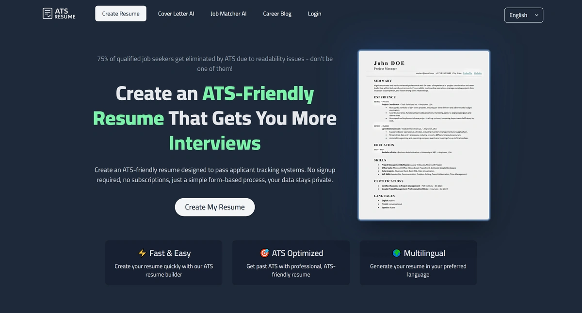 ATS Resume screenshot