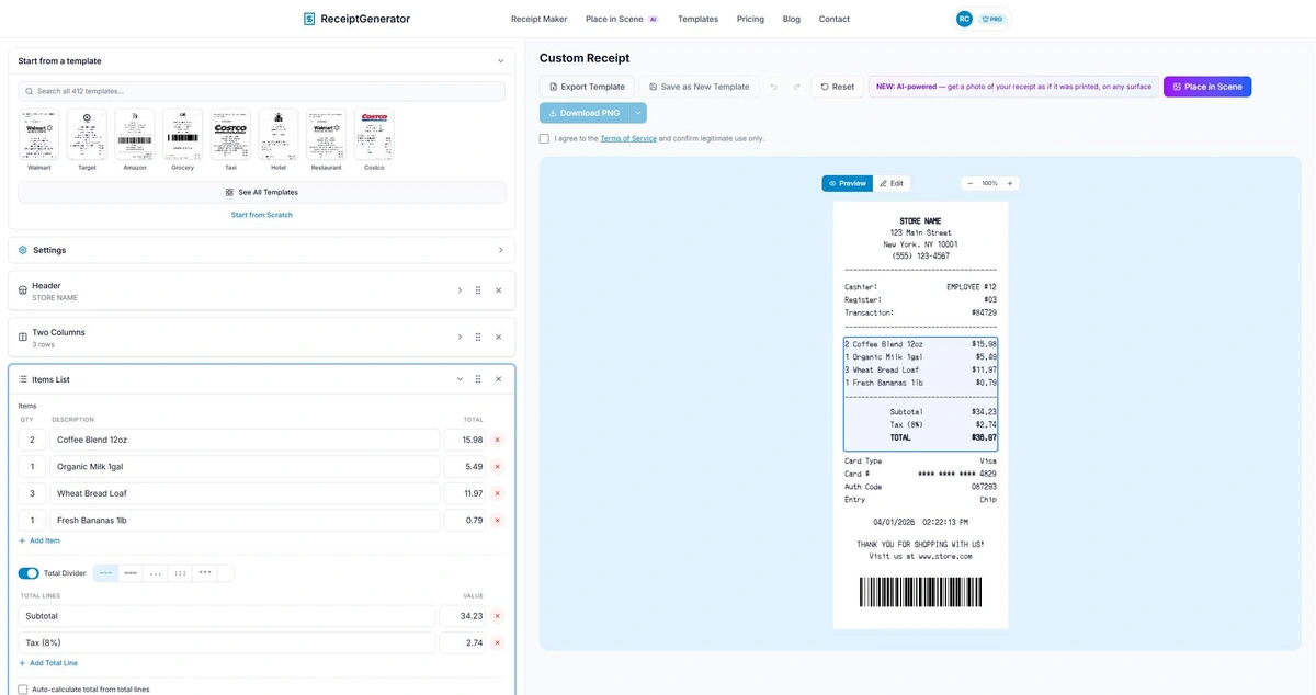 Receipt Generator screenshot