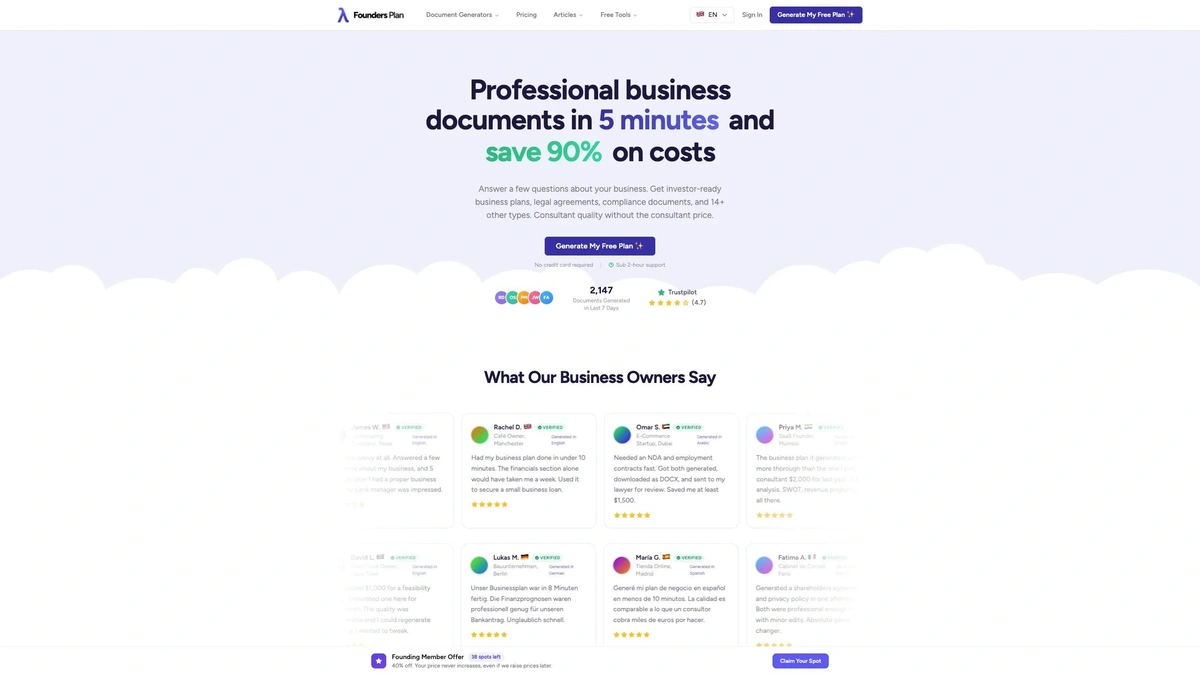 FoundersPlan screenshot