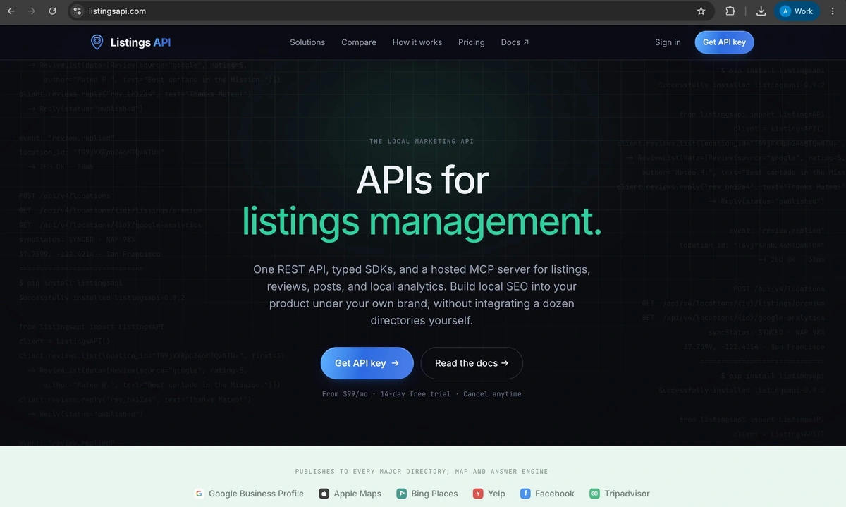 Listings API screenshot