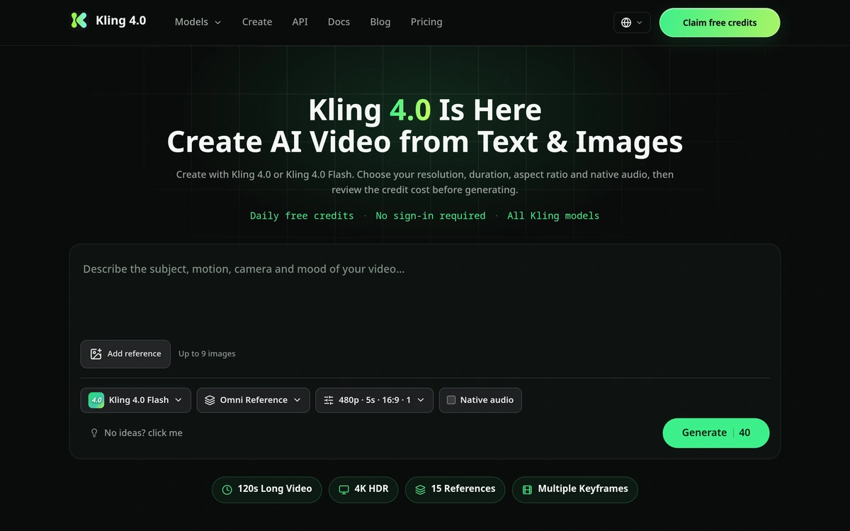 Kling 4.0 screenshot